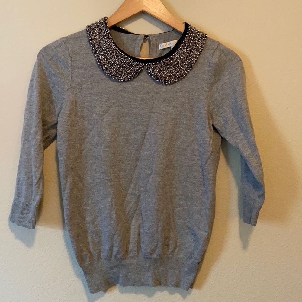 Grey 3/4 sleeve crew sweater